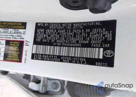 2014 Toyota Camry L from USA, damaged, VIN 4T1BF1FK4EU846665